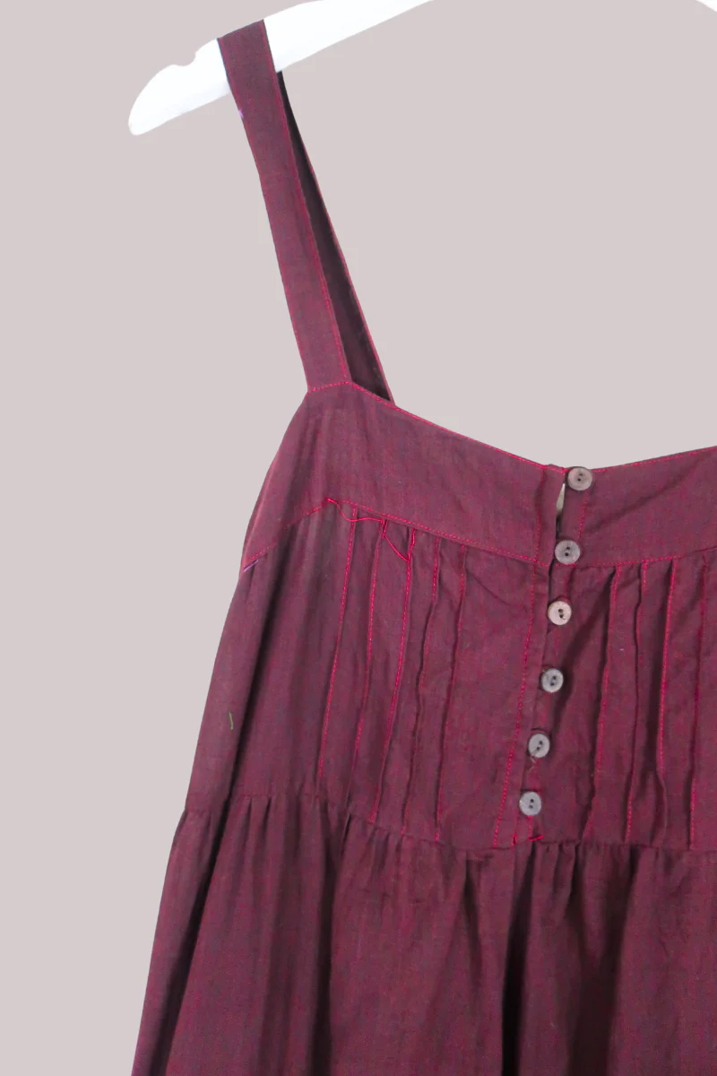 Amelia Vintage Cotton Maxi Dress - Burgundy & Gold - Size M/L - Image 2