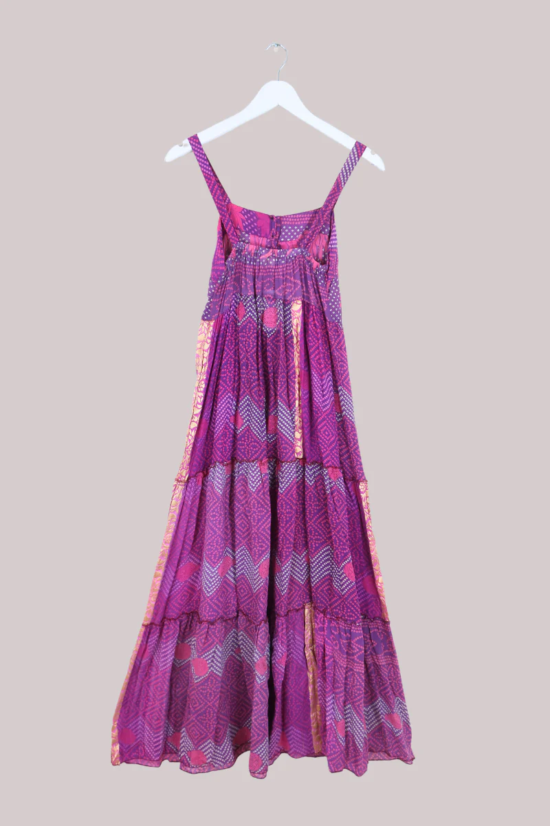 Amelia Vintage Cotton Maxi Dress - Burgundy & Gold - Size M/L - Image 3