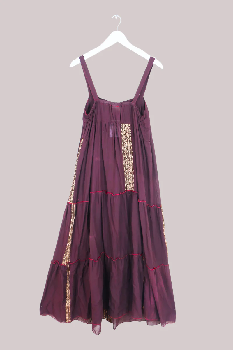 Amelia Vintage Cotton Maxi Dress - Burgundy & Gold - Size M/L - Image 4