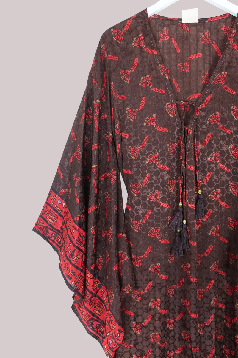 Cassandra Maxi Kaftan in Deep Cedar & Scarlet - Size L/XL - Image 2
