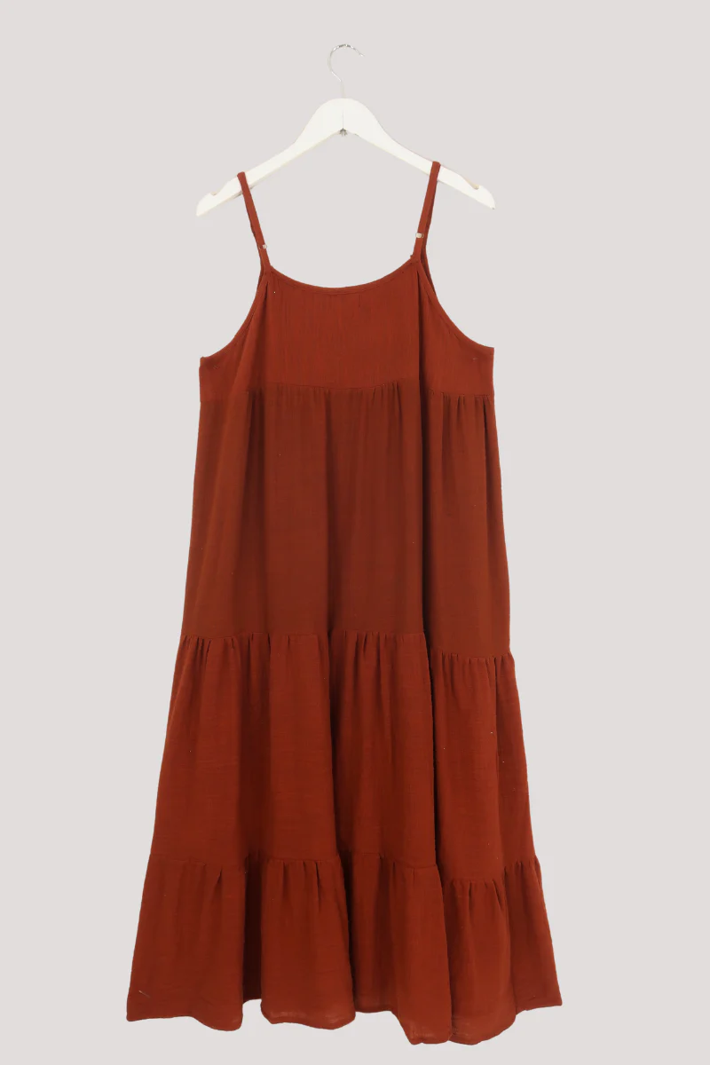 Clover Midi Dress in Rust Red - Image 2