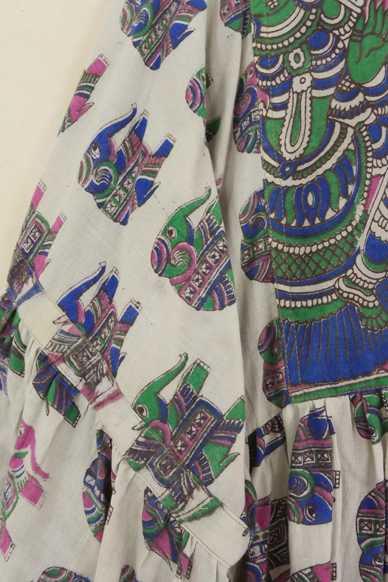 Daisy Smock Top - White with Jewel Tone Elephants - Vintage Cotton - Size S/M - Image 4
