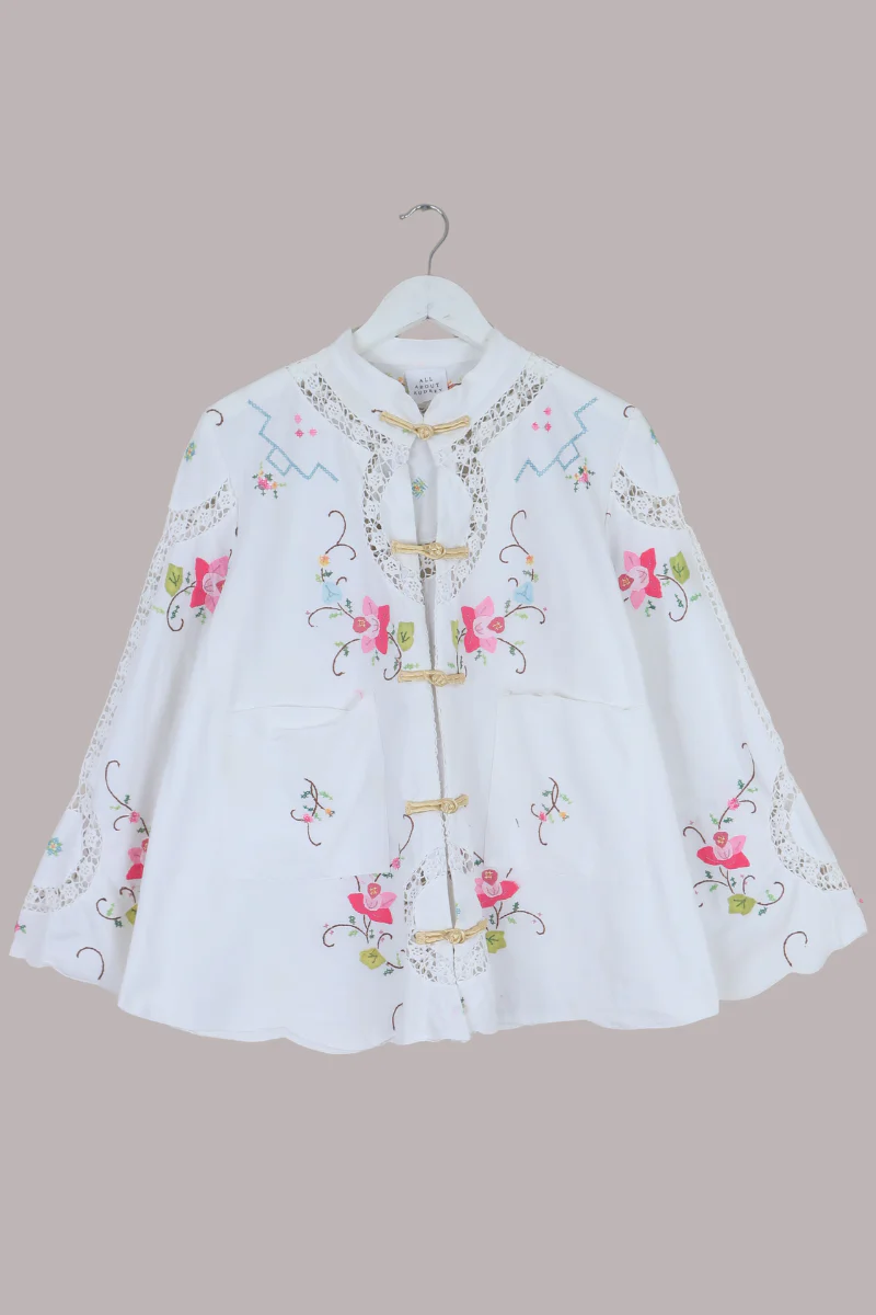 Emmeline Vintage Tablecloth Jacket in French Rose Vines