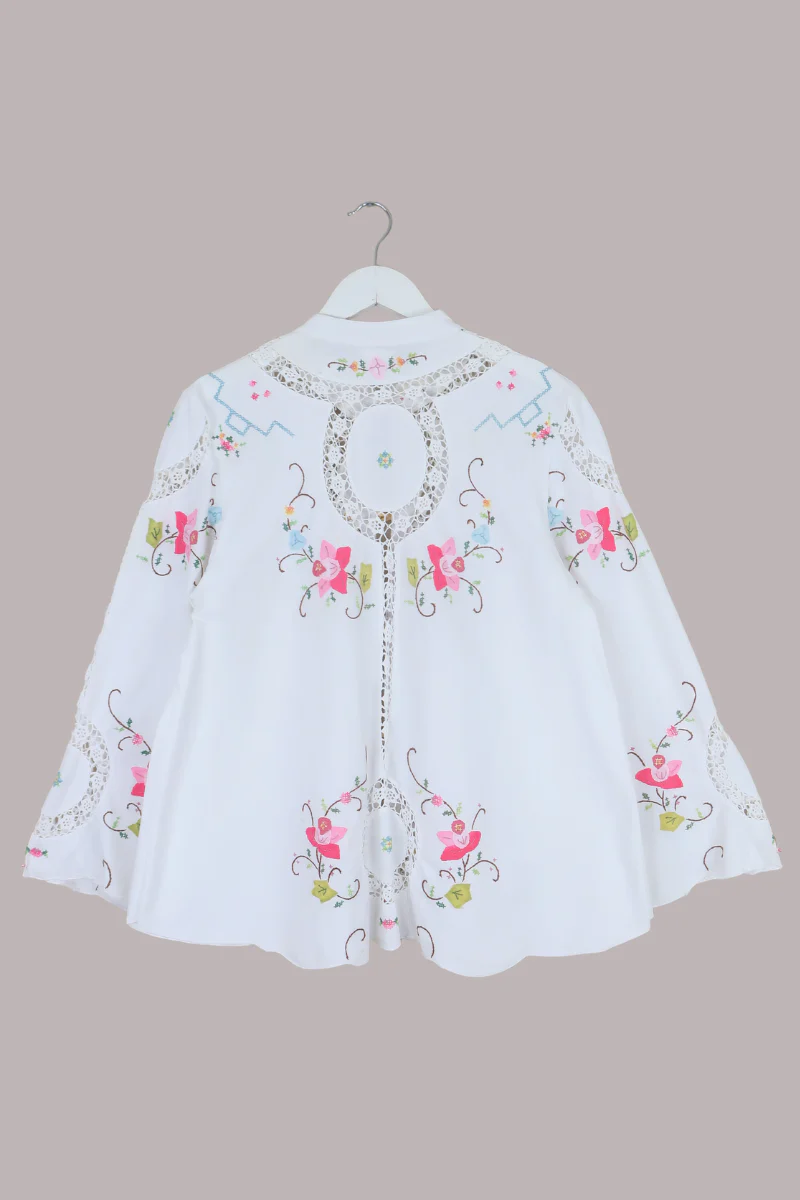 Emmeline Vintage Tablecloth Jacket in French Rose Vines - Image 3