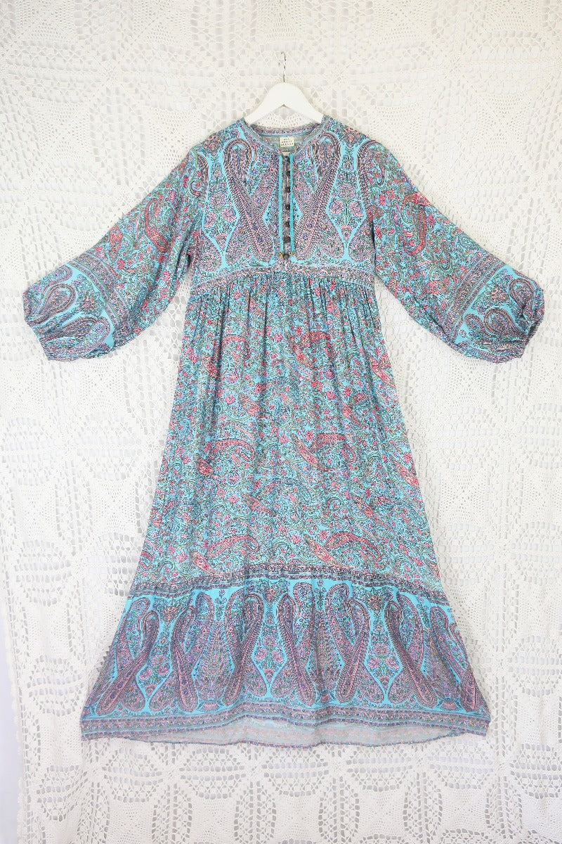 Florence Maxi Dress in Powder Blue & Peach Paisley Floral - Image 2