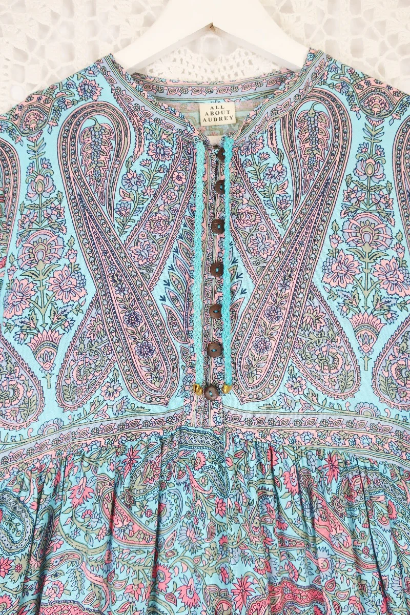 Florence Maxi Dress in Powder Blue & Peach Paisley Floral - Image 3