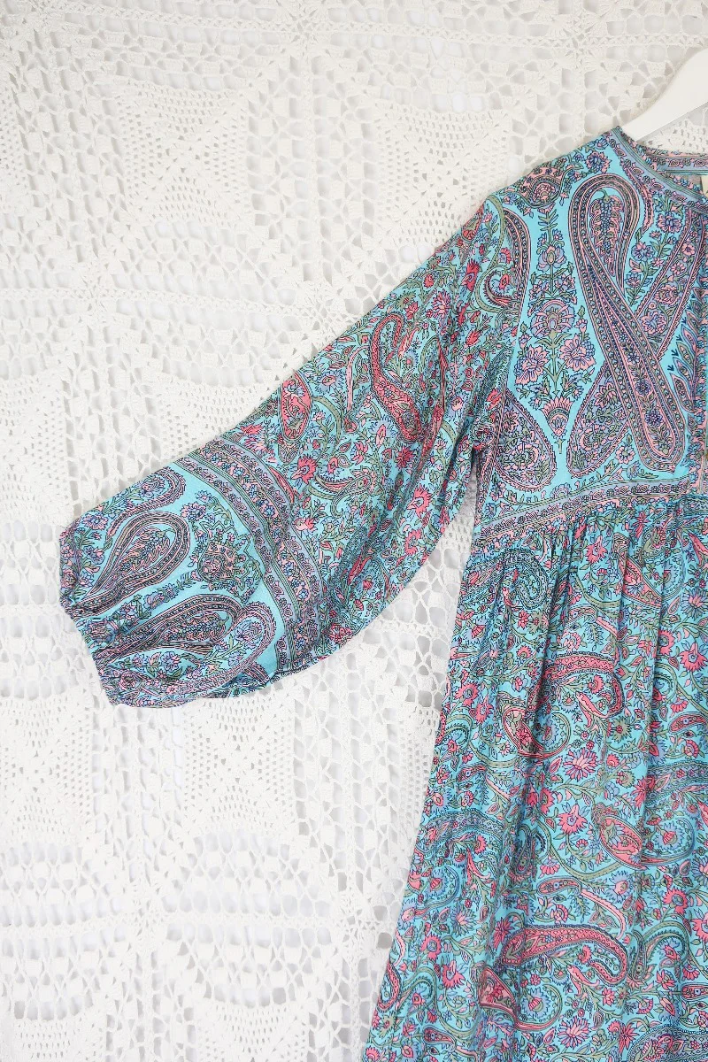 Florence Maxi Dress in Powder Blue & Peach Paisley Floral - Image 4