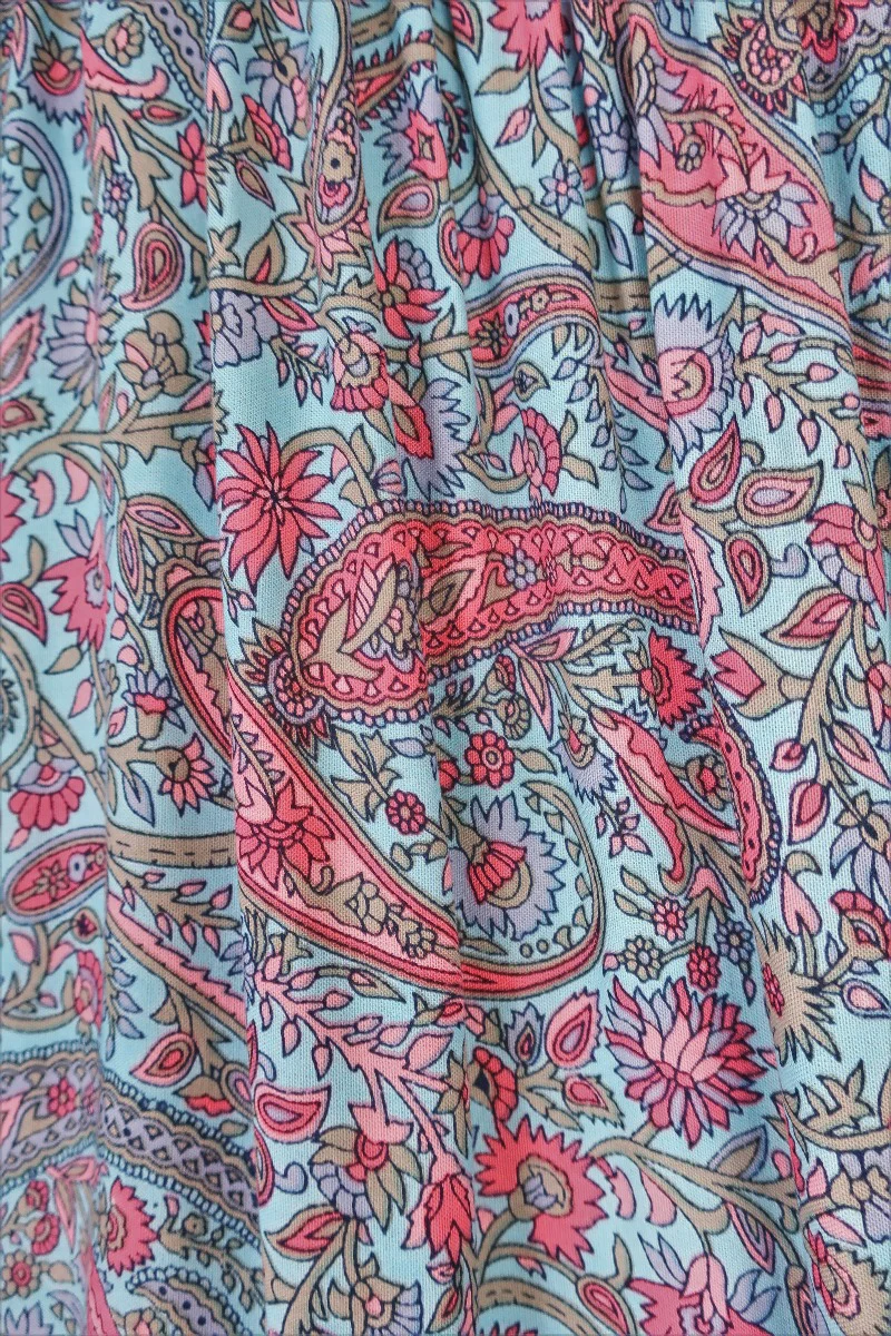 Florence Maxi Dress in Powder Blue & Peach Paisley Floral - Image 5