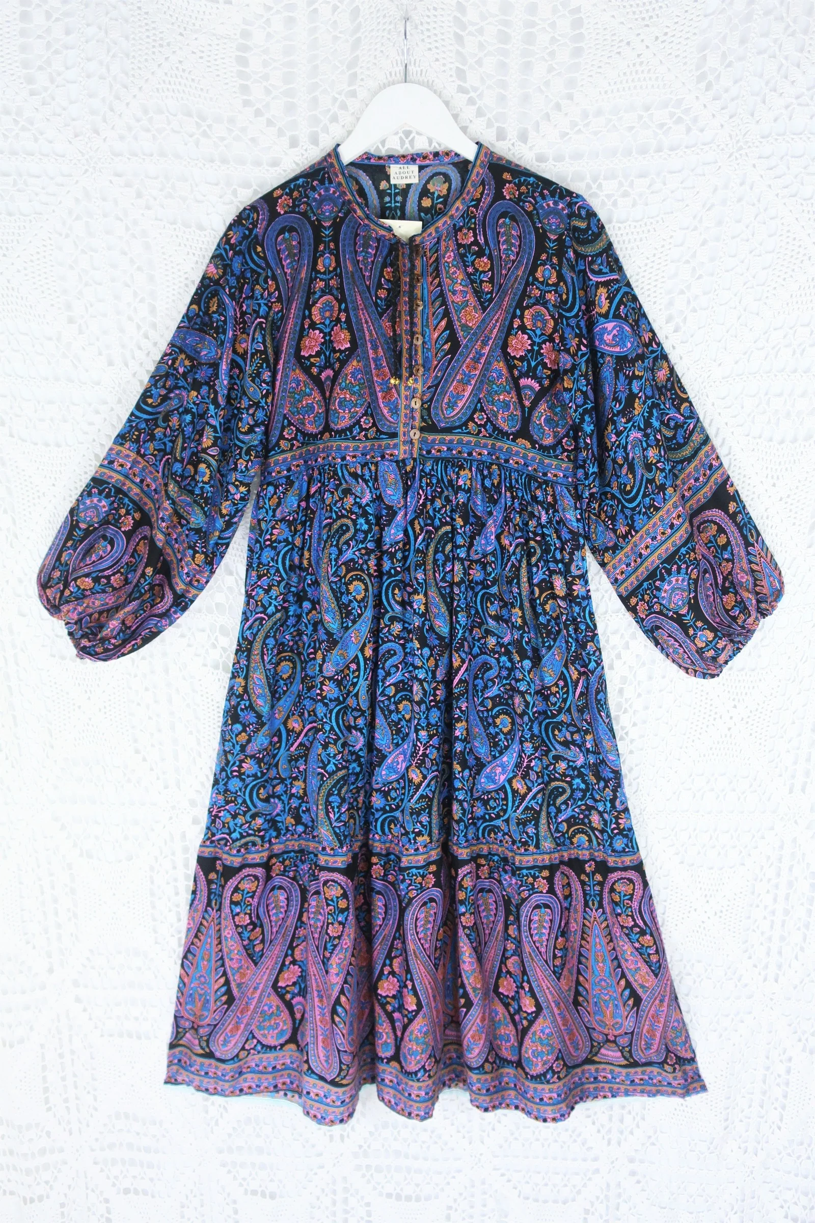 Florence Midi Dress in Midnight Sapphire Paisley Floral - Image 2