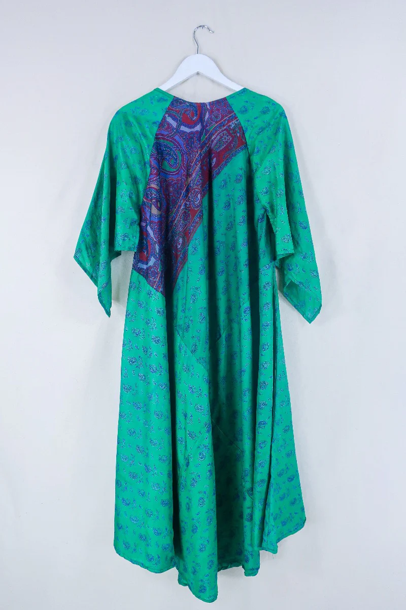 Goddess Dress - Midnight Lavender & Green Peacocks - Indian Pure Silk Sari - Free Size - Image 3
