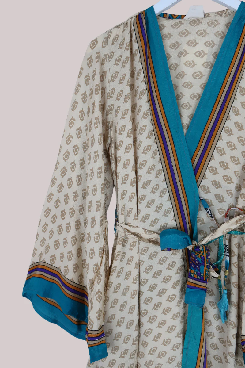 Karina Vintage Sari Jacket - Sandstone Peacocks - Size M/L - Image 2