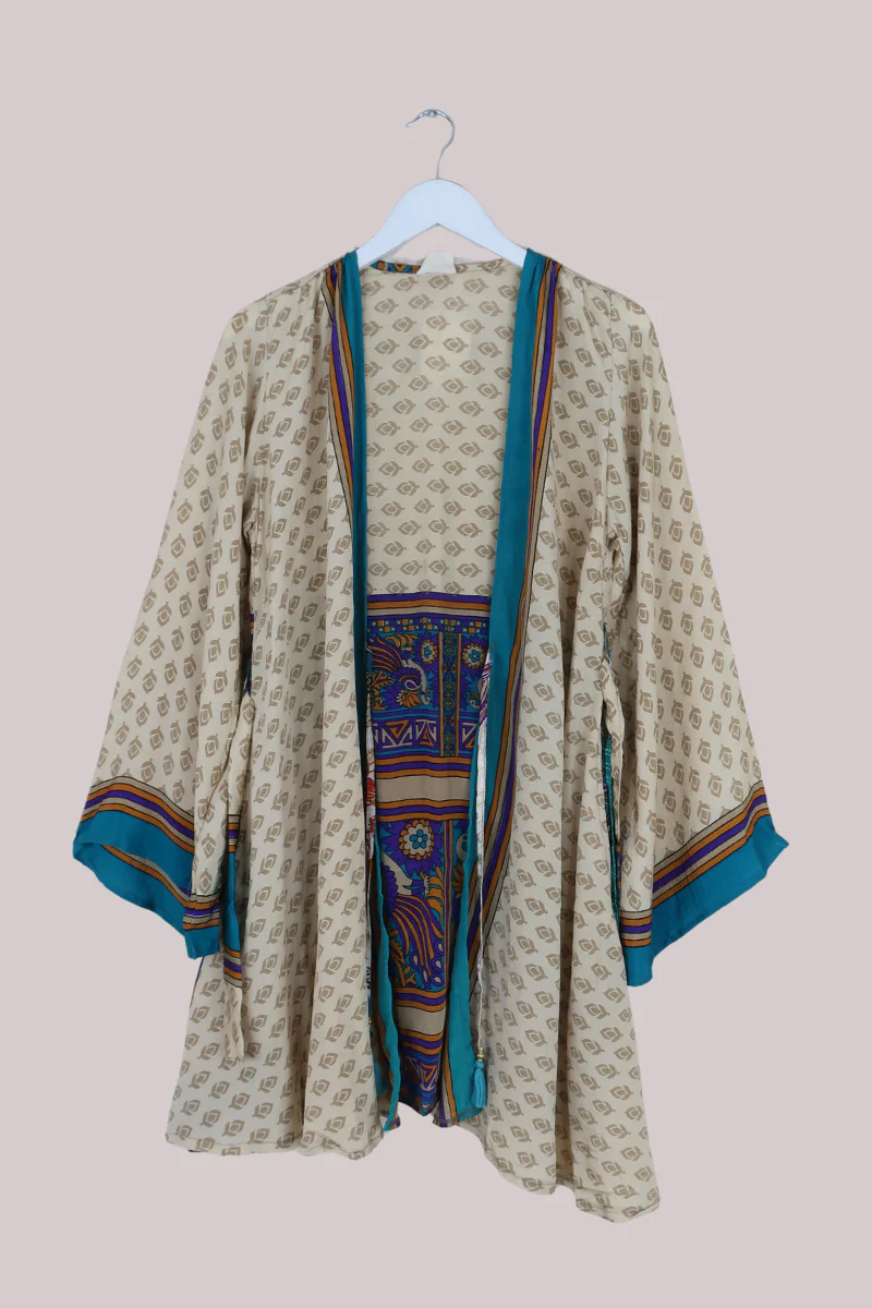 Karina Vintage Sari Jacket - Sandstone Peacocks - Size M/L - Image 3