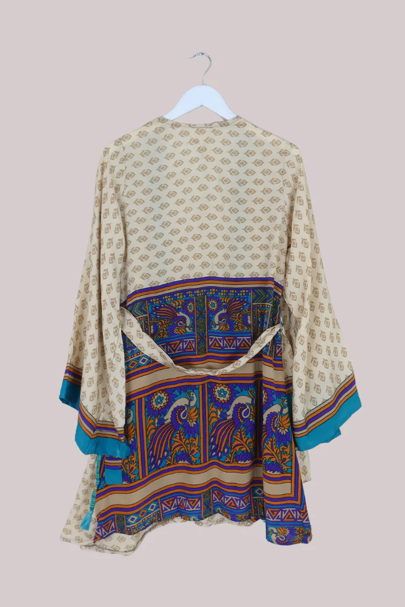 Karina Vintage Sari Jacket - Sandstone Peacocks - Size M/L - Image 4