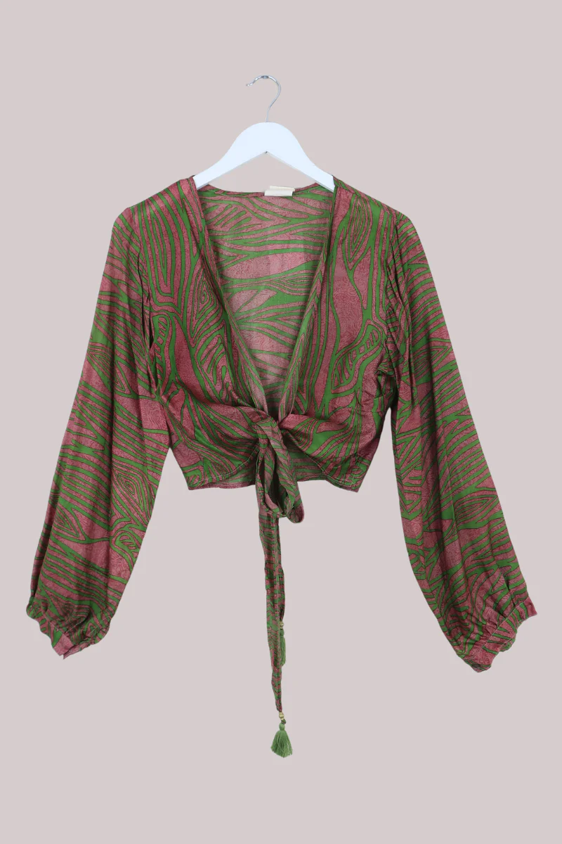 Lola Wrap Top in Hazy Mauve & Olive - Size XS/S