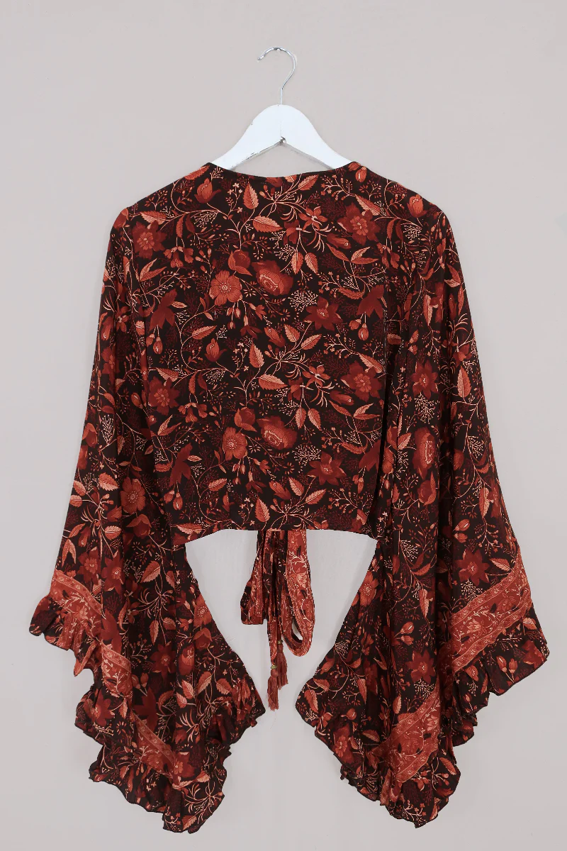 Venus Folklore Floral Wrap Top in Cedar Red - Image 4