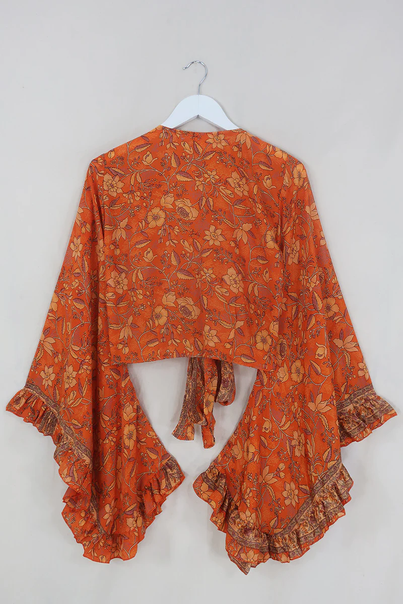 Venus Folklore Floral Wrap Top in Maple Orange - Image 4