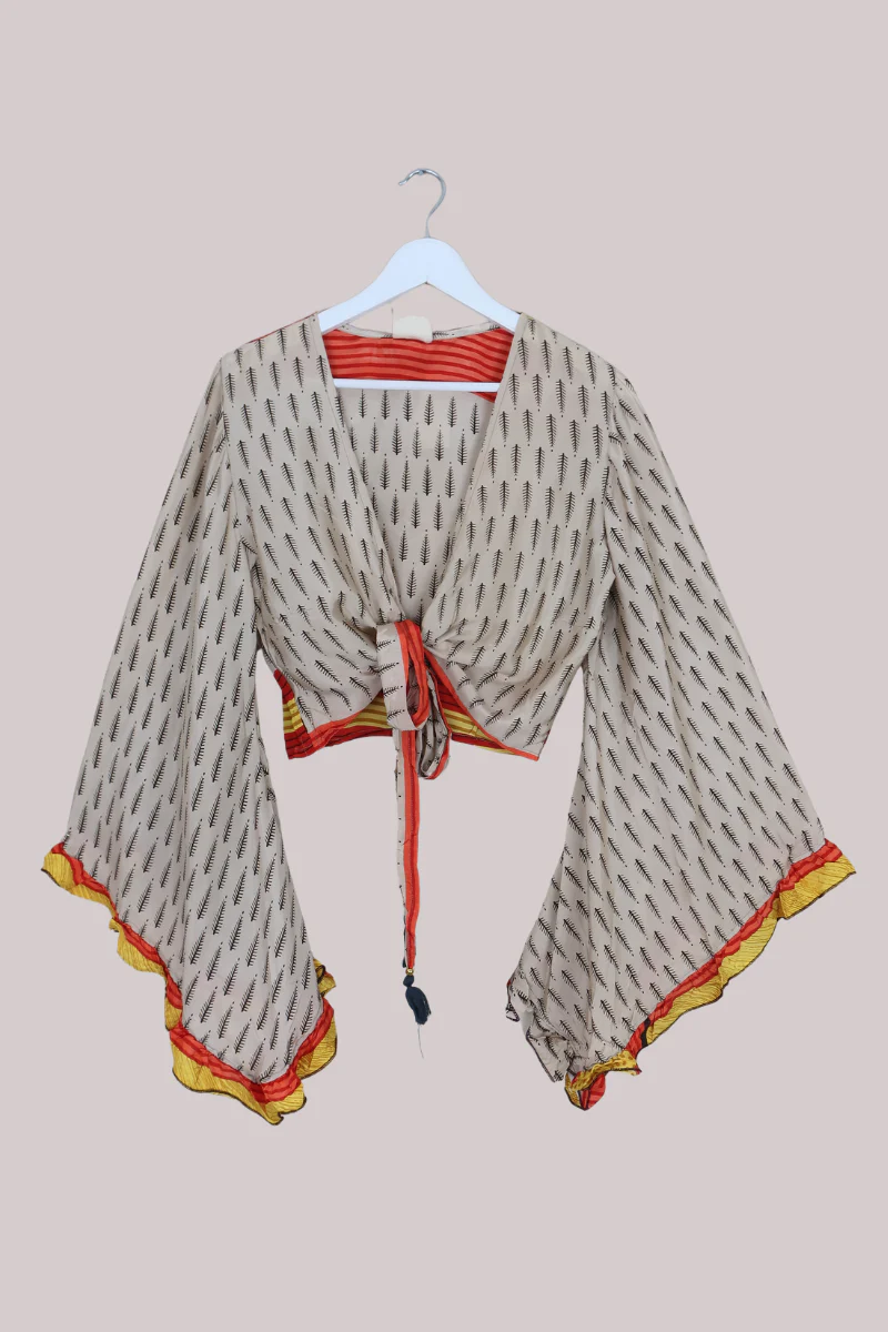 Venus Recycled Sari Wrap Top in Sandy Beige Sunset - Size M/L