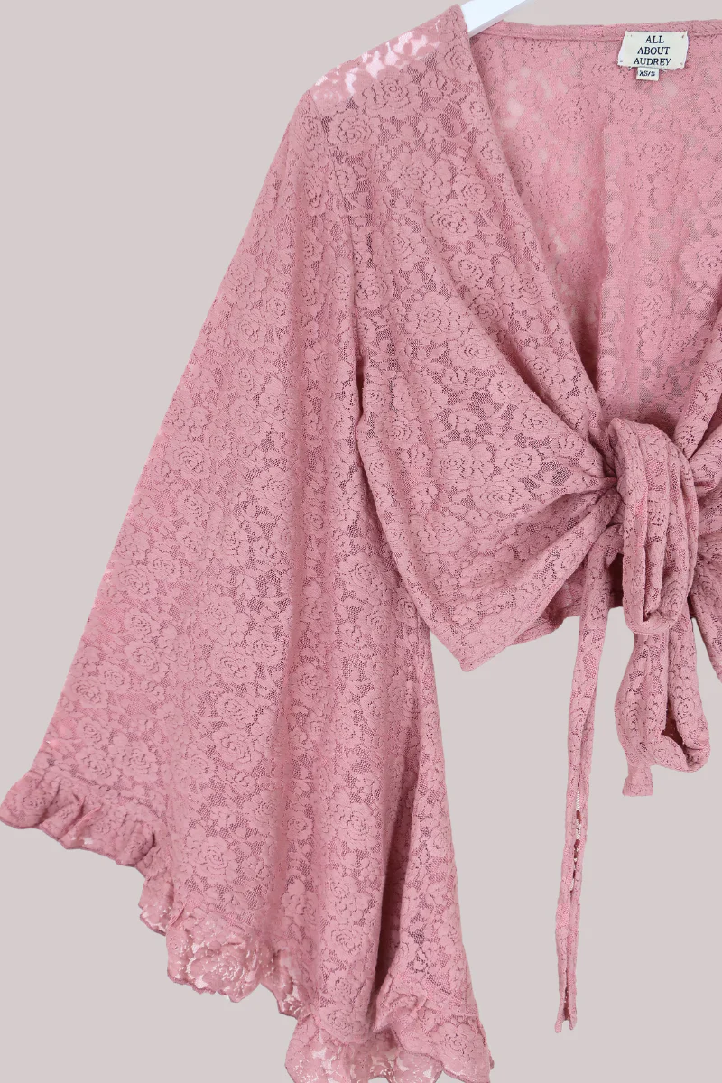 Venus Wrap Top in Fairytale Pink Lace - Image 4