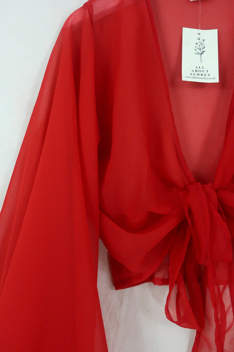 Virgo Sheer Wrap Top in Heart Red - Image 3